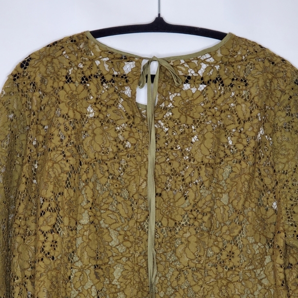 J. Crew Lace Top with Cami Size 18 Fringe Trim Long Sleeve Green Blouse Moody - Picture 5 of 15